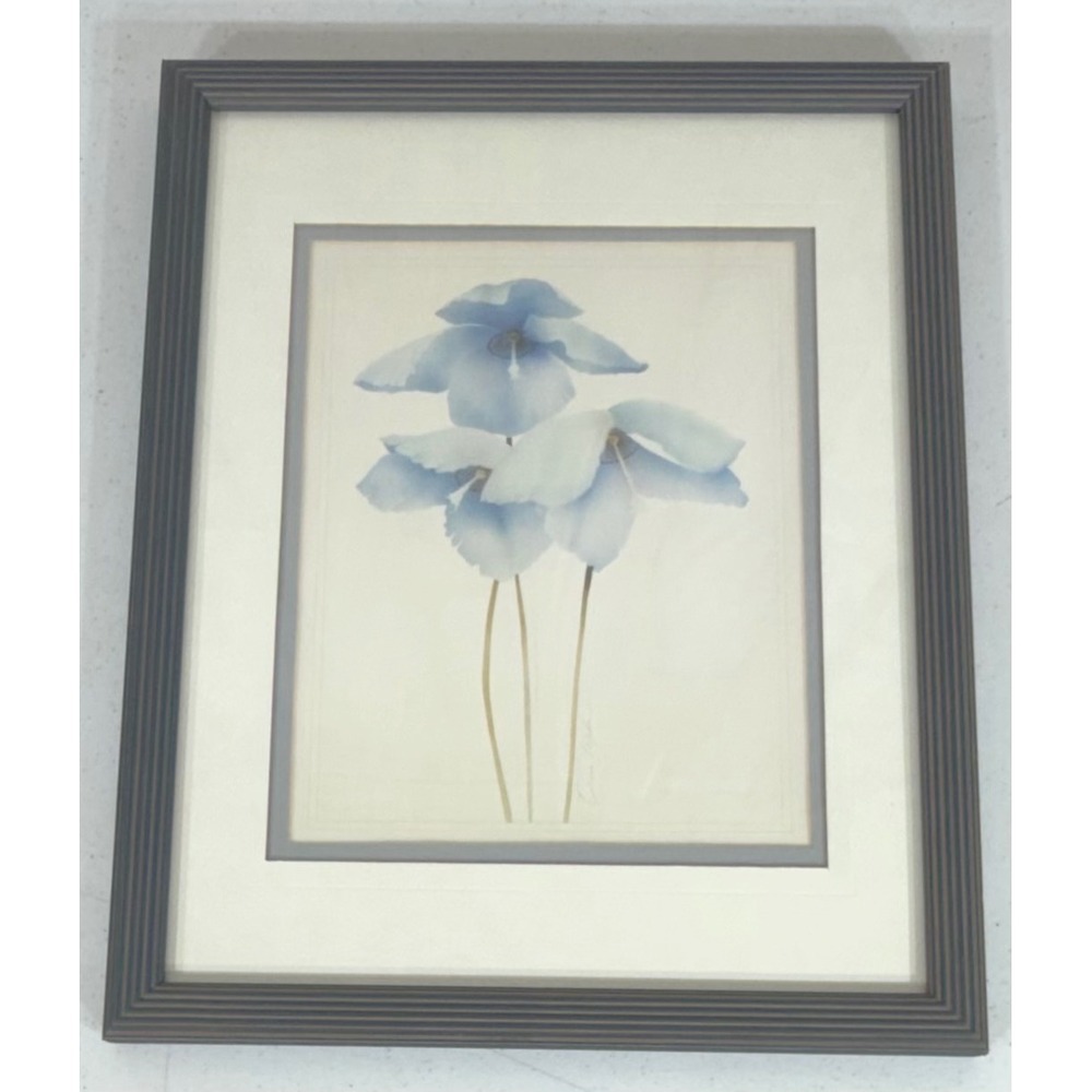 Oscar‎ Tejeda Art 12x15 Blue Framed Floral Botanical Signed Lithograph Print